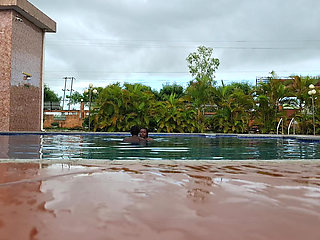 Sperm Floating in the Pool, Hard Sex in the Water, Double Orgasm