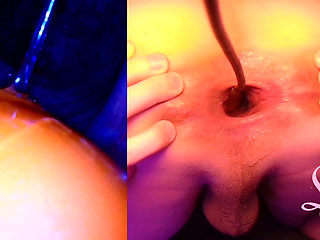 Split Screen Look Inside Lina's Gaping Ass with Eggs