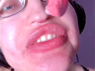 Asmr Teeth Candy Eating - Asmr, Eye Glasses, Gianess, Lipstick, Big Lips, Mough, Food, Face Fetish, Long Nails