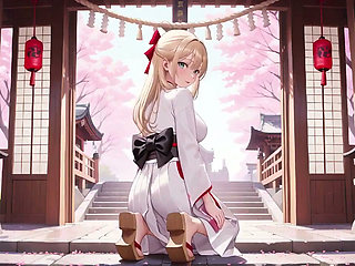 Blonde Kimono Girl! From Cherry Blossom Shrine to Bedroom, Black Lace Contrast!