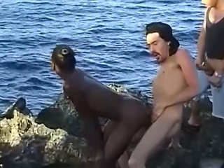 Threesome Cumshot on Ebony Beach