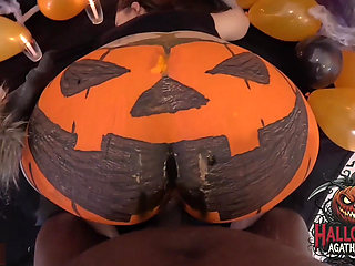 Agatha Mama on a BBC Fucking a Brazilian MILF's Halloween Jack O'lantern
