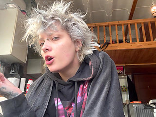 Cute Goth Smoking a Cig in a Hoodie No Makeup