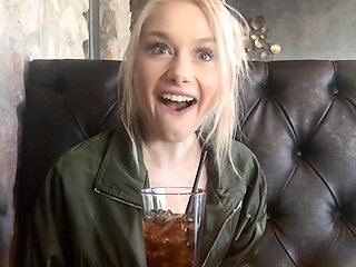 Beautiful blonde with long hair has natural tits while having sex outside.