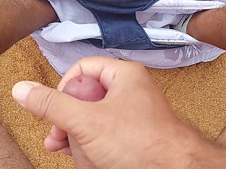 Ladysilva masturbating his cock on a deserted beach until he cums hot