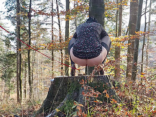 Desperate to Pee, She Has to Pee with Leashed Butt Outdoor