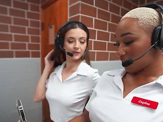 Waitress porn with two crazy bitches who want to fuck in public