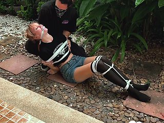 Sexy Vixen Restrained Outdoors Tickled Hard Begging for More Action