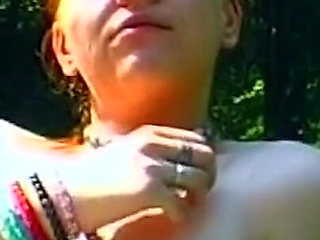 Redhead Babe Sucks Throbbing Cock Outdoors and Fingers Dripping Pussy