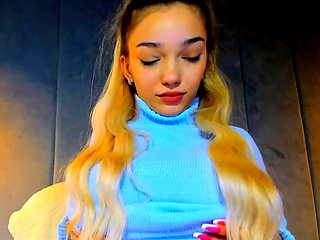 Blonde teen with huge breast masturbating on webcam