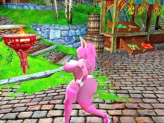 Thicc bunny MOMO shows off her big boobs in Skyrim gameplay