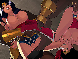 Submissive Wonder-woman Fucked and Creampied by Several Monsters