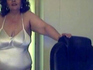 Big-Titted BBW Granny on Webcam in Satin Body Suit