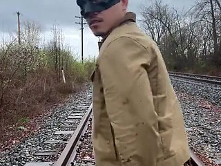 Rain-soaked Railroad Exhibition Muscular Asian Hunk Strips, Flexes, Cums Hard & Marks His Territory