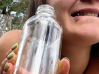 Kinky Mary Pees in a Bottle Outdoors and Drinks It