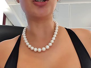 Busty curly brunette with big boobs fucks on couch