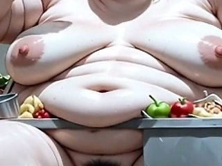 Huge Obese SSBBW Stuffing Herself - Naked with Thick Hairy Pussy