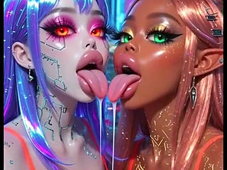 Funny Lesbians Tongue and Kiss Fetish, Ai Animation