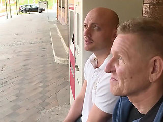 German Threesome Fuck with Stranger - Brunette MILF Swallows Cum Outdoor