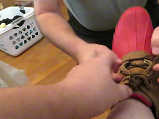 I make my slave smell my stinky rubber garden boots