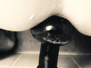 Thick Beads Dildo - First Time Anal Insertion on suction cup in Bathroom while wife is gone