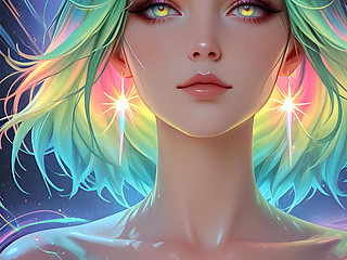 Cosmic Neon Beauty Portrait with Luminous Eyes Dreamlike Fantasy Ai Art Slideshow