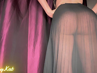 Farting in See-through Black Dress