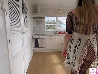 Man hires a naughty maid and fucks her while cleaning and cooking