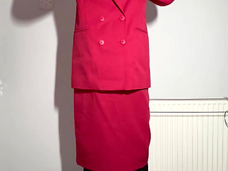 Sissy crossdressing in a skirt suit