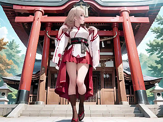 Forbidden Contrast Between Shrine & Bedroom, Wet Secrets Under Red & White Kimono.