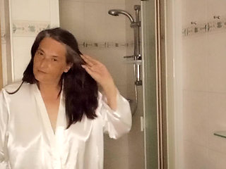 Fat German 53 in the shower - Fat pot belly & sagging breasts