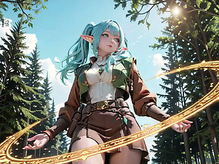 Forest Fantasy! Blue Elf Kneeling, Green Elf Teasing, Sun-Dappled Magic & Wand Play.