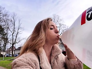 Outdoor anal solo and masturbating blonde
