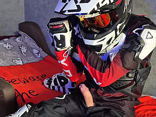 An Excited Guy in Motorcycle Gear Fucks His Sneakers