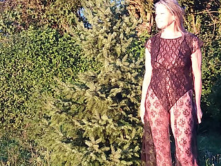 Granny Is Wearing a Sheer Bodysuit Outside