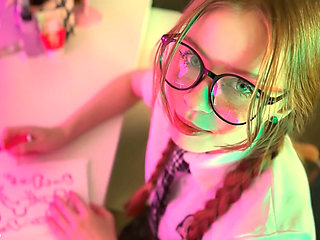 Student with Glasses Drew Penises Instead of Homework and Was Fucked on the Table