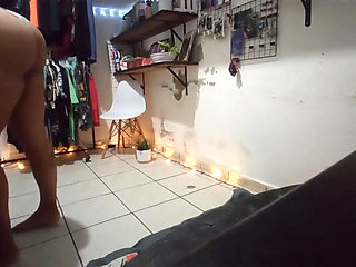 Big Ass Brunette Mexican Folding Clothes in Thong