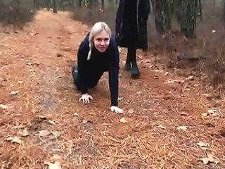 Two sick perverts take bubble ass MILF for a crawl into the woods