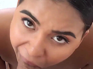 Petite Latina teen Gabby Martinez POV cum swallow blowjob
