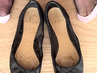 Pissing in wife's cum stained ballet flats