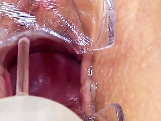 Cervical exam of chubby young blonde Cayla Lyons by 2 doctors