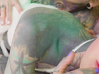 Tattoo Alternative Anal Sluts Share a Black Tattooed Cock