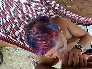 Wife's Getting a Cock in Her Mouth While She Is Lying in the Hammock