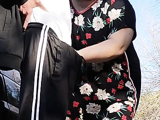 MILF Mother-in-Law Holds My Dick While I Pee & Sucks It Public Blowjob