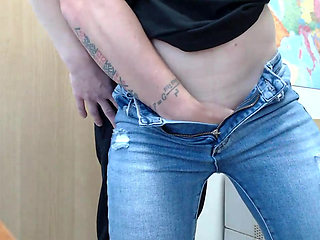 Sexy ass girlfriend in jeans and black panties