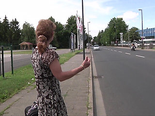 German mature hitcher picked up and fucked at home