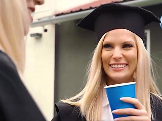 Blonde babe sneaks out of her graduation party