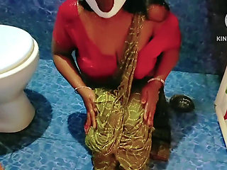 Desi Horny Girl Bathing in a Seductive Way with Saree and Red Blouse - Must See Full Video