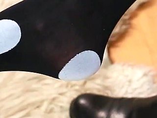 Polka Dot Tights & Boot Tease in Black Minidress