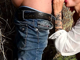 Sunny Outdoor Blowjob, Cum in Mouth, Cum Kissing, Sexy Barbie, Big Lips, Big Tits, Tattoo Girl